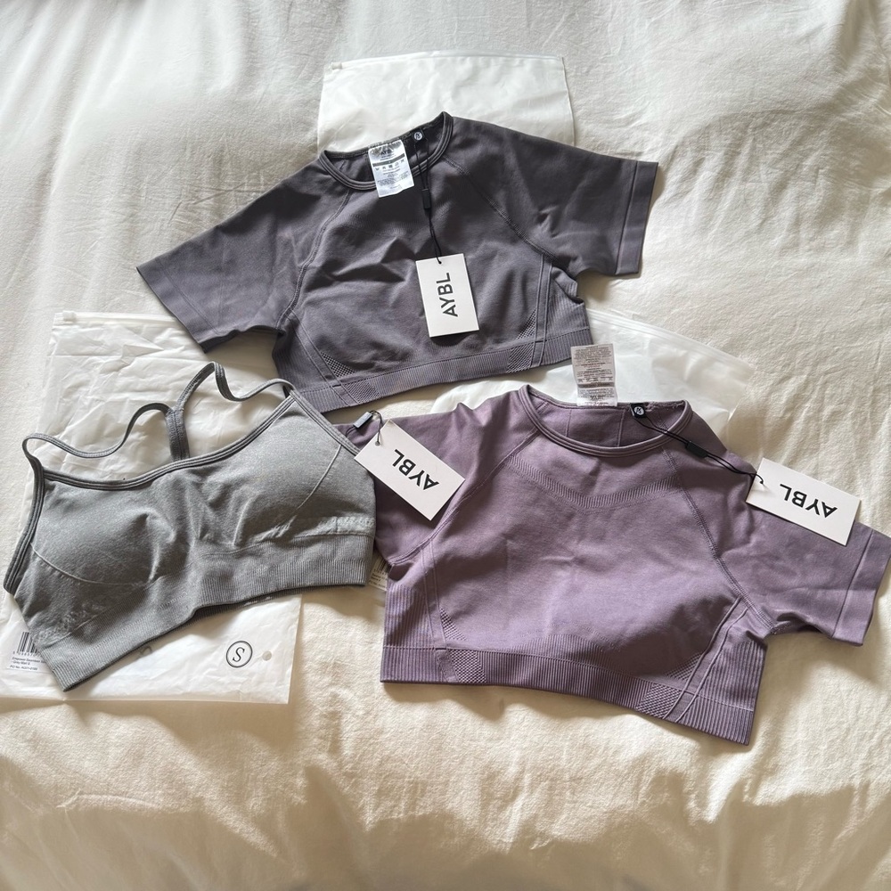 New AYBL Workout Bundle: Crop Tops & Sports Bra, Small - Picture 3 of 8
